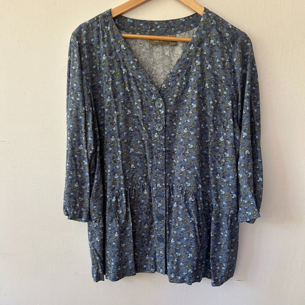 Women's Blue Floral Button-Front Blouse